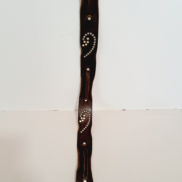 Brown Leather Studded Rhinestone Western Belt‎ Size Small - Picture 6 of 9